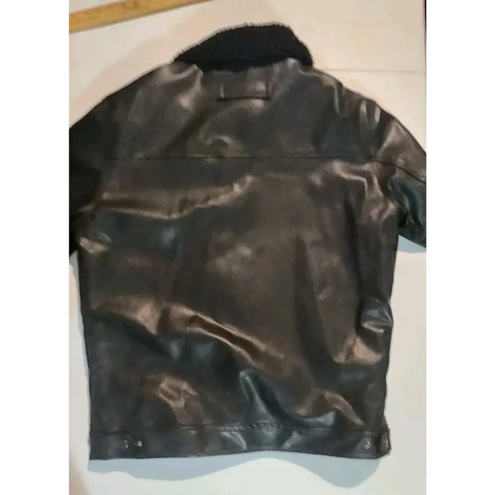 U.S. POLO MEN'S BLACK FAUX LEATHER MOTORCYCLE SHERPA PVC COAT JACKET SIZE L